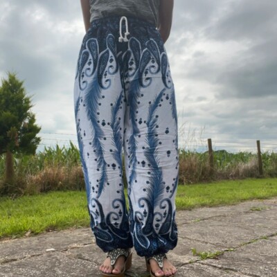 Blau weiße Haremhose Sommer Urlaub Strand Damen Genie Aladdin Hose