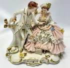 Dresden Lace Figurine Romantic Couple Germany Pink Lace Dress Delicate Flowers