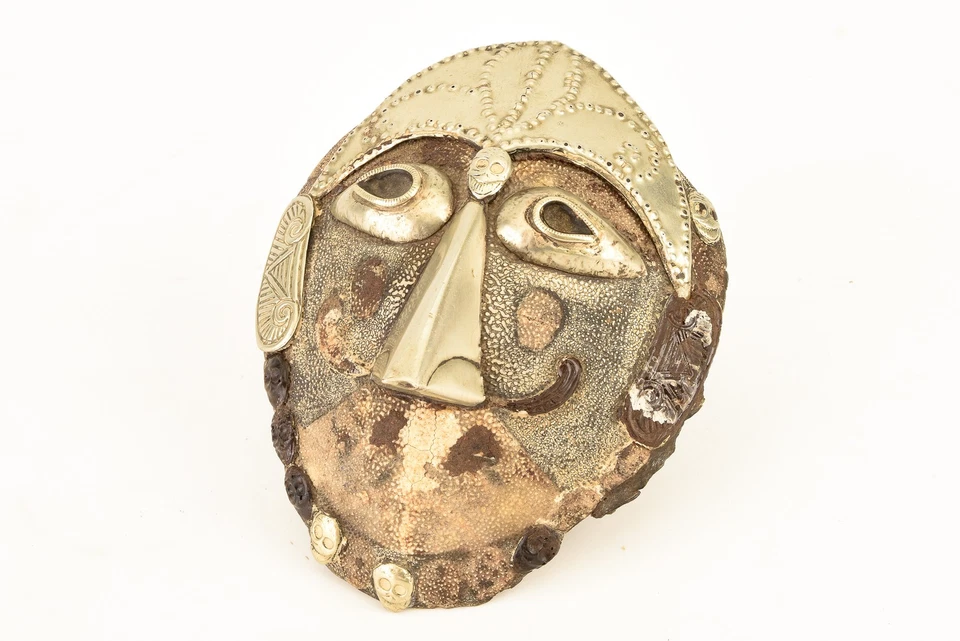 Antigua máscara de muerte antigua budista tibetana Kapala caparazón de tortuga en relieve pequeña V25 Foto 2 de 4
