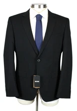 Hugo Boss Huge Sport Coat 40 R Mens Black Solid Slim Fit Wool 2 Button Blazer