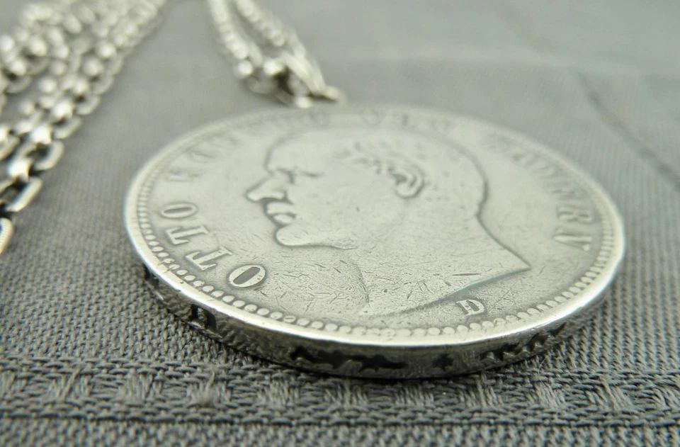 Anhänger Münze Silber 5 Mark 1902 D Otto von Bayern mit Kette - Bild 3 von 4