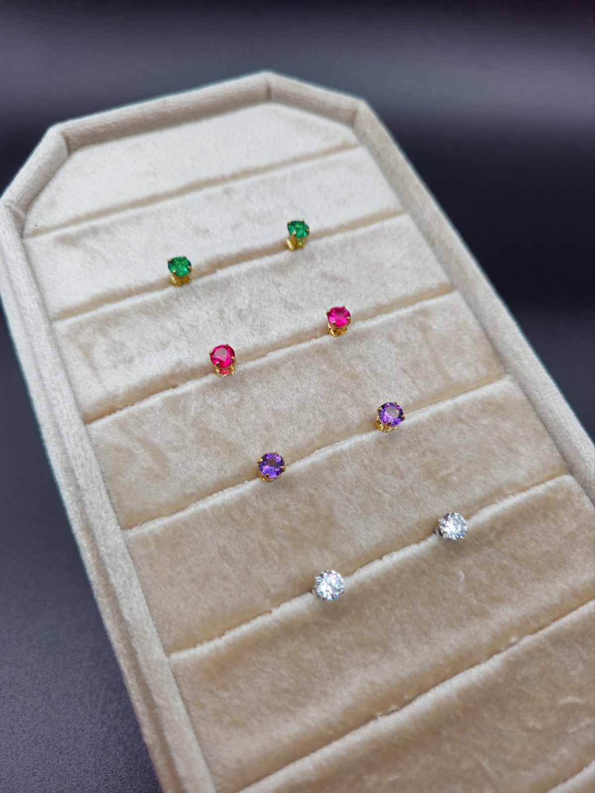 Solid 9ct Yellow Gold Solitaire Emerald Studs - N… - image 9