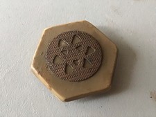 1930s Celluloid Belt Buckle Hexagon With Gold Metal Carved Front