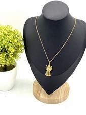 Avon Gold Tone Angel Pendant Necklace Blue Rhinestone 17 Inch Chain