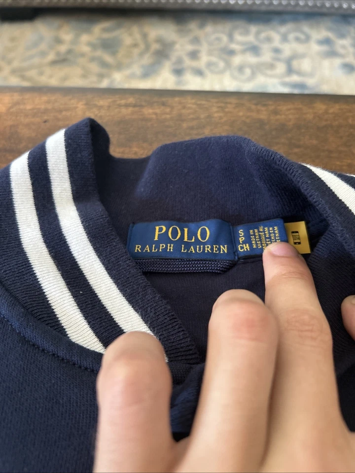 Chaqueta Universitaria Polo Ralph Lauren Bordada en la Espalda Azul Marino/Blanco Para Hombre Pequeña Foto 2 de 4