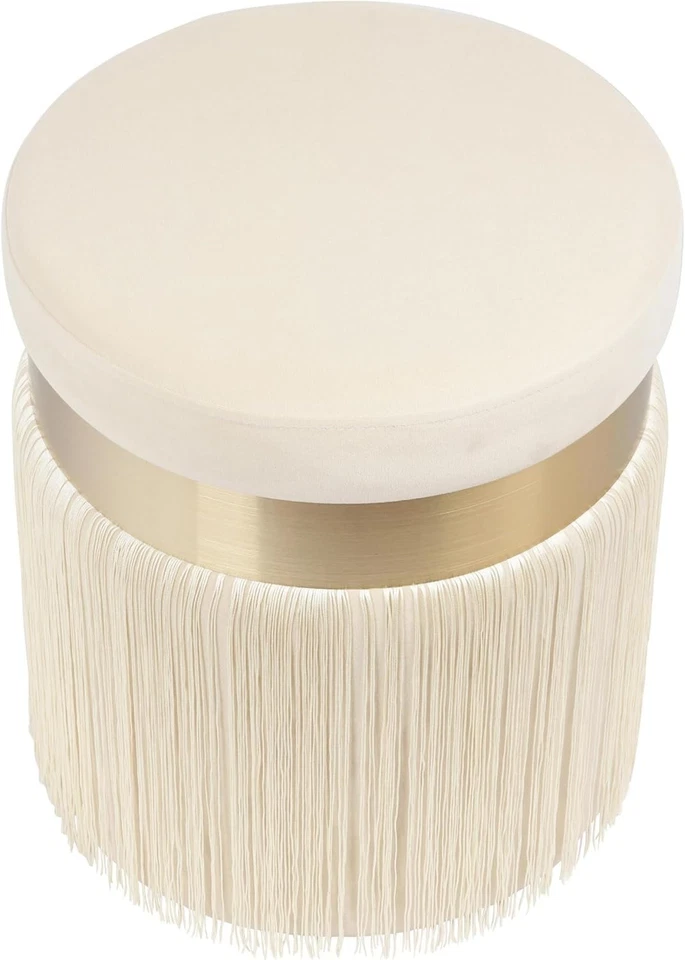 Melody Tasseled Modern Ottoman Accent Footstool Storage Home Furniture Cream - Image 4 of 4