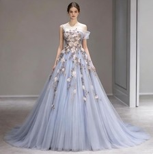 Simple A-line Evening Dresses Ball Gown Lace Appliques Strapless Party Gowns