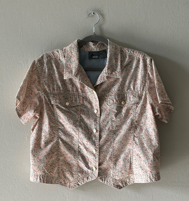 Vintage 90s Liz Claiborne Lizwear Sz L  Floral Short Sleeved Button Front Top