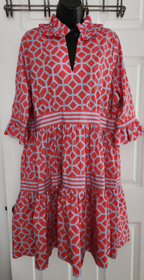 Gretchen Scott Dress Womens XL Red,Blue Lucy in the Sky Swing Ruffle NWT