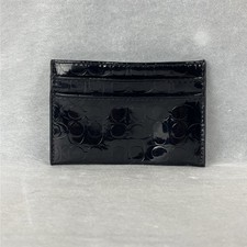 Coach Signature Card Holder Black Embossed Leather Slim Wallet Credit Card Case