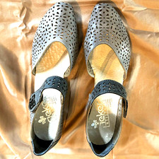 Rieker Women s Gray Leather Perforated Pump w/ Strap No Flaws EU 40