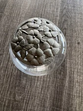 Vintage Glass Potpourri Jar w/ Pewter Pansy Lid – Decorative Floral Sachet Bowl