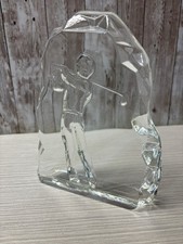 Crystal LE SMITH Clear GLASS Golfer GOLF SWINGING CLUB 7&rdquo; PAPERWEIGHT FREE S/H