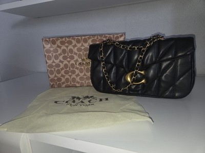 Coach Tabby Schultertasche gestepptes Leder Schwarz goldener Kettenriemen