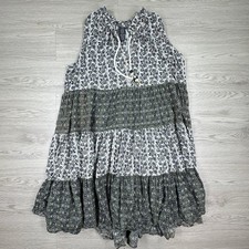 Chelsea & Theodore Women Dress Plus 1X Tiered Halter Floral Green White Cotton