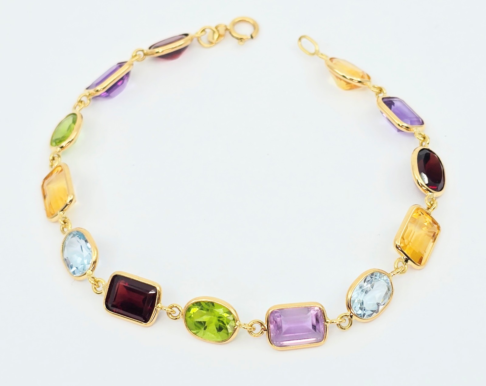 Unique 18K Solid Yellow Gold Multi Colored Gemsto… - image 1