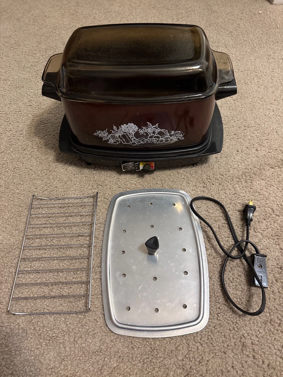 Vintage West Bend Slo Cooker Plus 6 QT Cat # 5300 Autumn Harvest w/Glass Lid
