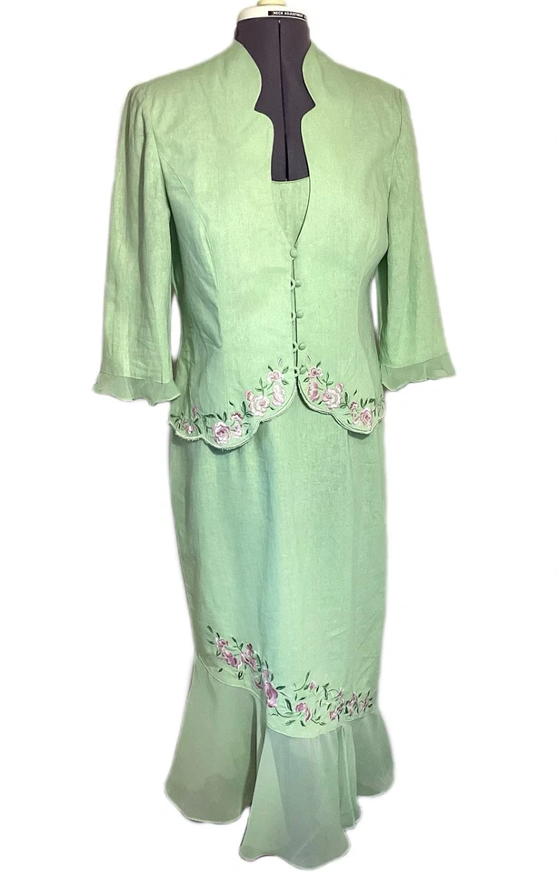 Conjunto de Vestido Chaqueta Hada Y2K Floral Volantes Talla 8 Bordado Caprichoso De Colección Foto 2 de 4