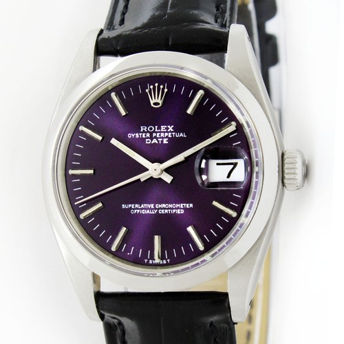 Vintage Rolex Oyster Perpetual Date Purple Dial 34mm Men Steel Watch Ref 1500