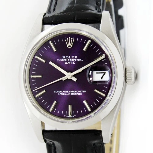 Vintage Rolex Oyster Perpetual Date Purple Dial 34mm Men Steel Watch Ref 1500