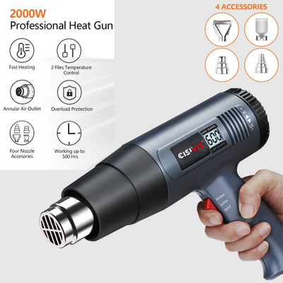 #ad 2500W Heat Gun Electric Hot Air Gun Dual Temperature LCD Display 4 Nozzles Tool $18.99