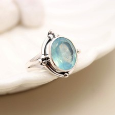 Blue Topaz Solid 925 Sterling Silver Ring 9