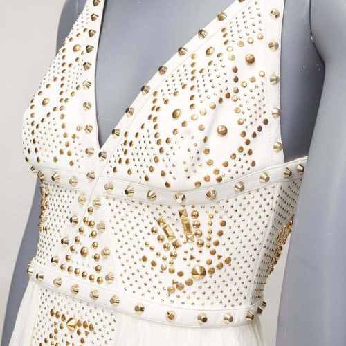 VERSACE 2011 Runway white studded leather silk skirt mini dress IT38 XS - Picture 2 of 11