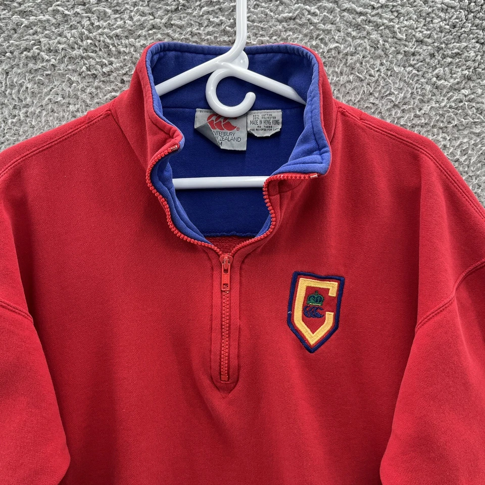 VTG Canterbury Of New Zealand Sweatshirt Men M Red Logo Pockets 1/4 Zip Pullover - Image 2 of 4