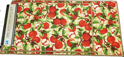 SET OF 2 PRINTED KITCHEN NYLON RUGS (18'' x 30'') & (20'' x 40'') RED APPLES, KH