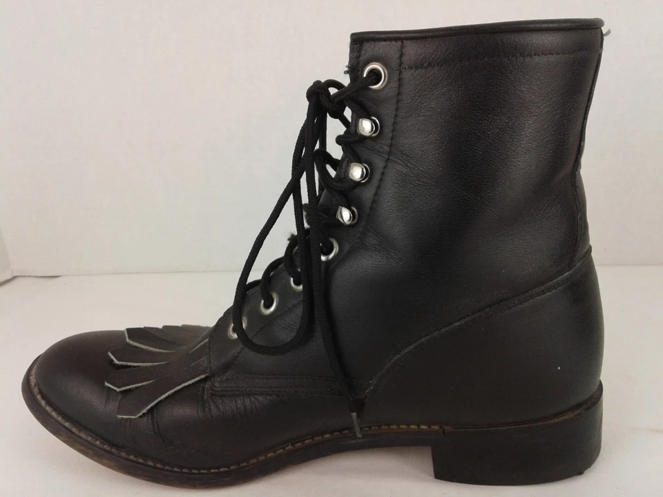 Justin Roper Botas con Cordones Juveniles Talla 5.5 C Kiltie Cuero Negro Western 506Y Foto 3 de 4