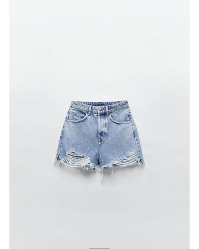 Zara High Rise Ripped Denim Shorts Size US 2 NEW! | eBay