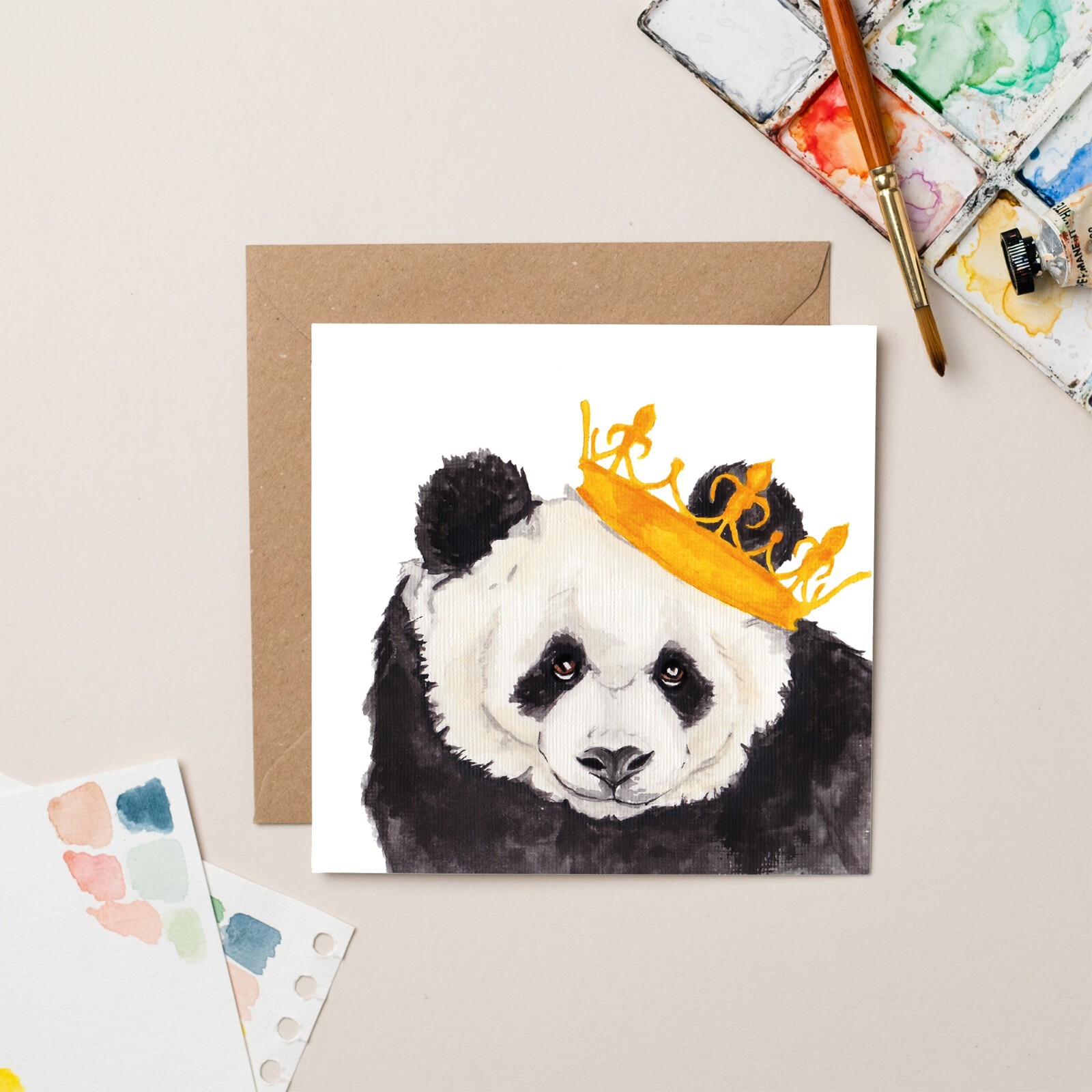 Panda King Birthday Card - Modern Stylish Illustrated Watercolour Greeting Card