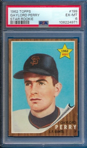 1962 Topps Gaylord Perry RC Rookie Card #199 S.F. Giants CENTERED EX-MT PSA 6