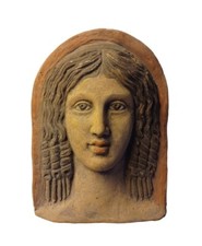 ANTIQUE PAINTED TERRACOTTA VENUS HEAD MASK 13x17 cm approx