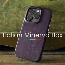 Italian Minerva Box Genuine Leather Case for Iphone 14 Pro Max plus 