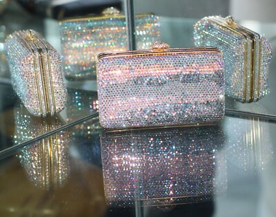 JUDITH LEIBER IRIDESCENT WAVE CLUTCH SWAROVSKI CRYSTAL MINAUDIERE