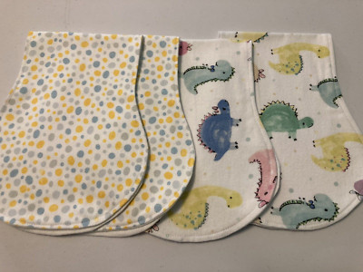 Handmade baby contoured burp cloth s , set of 4 little dinosaurs and eggs