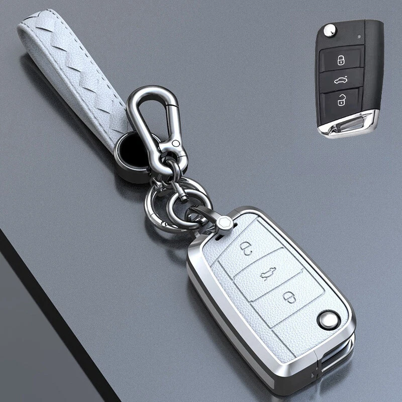 Zinc Alloy Leather Car Key Case Cover For VW Tiguan Skoda Seat Golf Polo Karoq Foto 4 de 4
