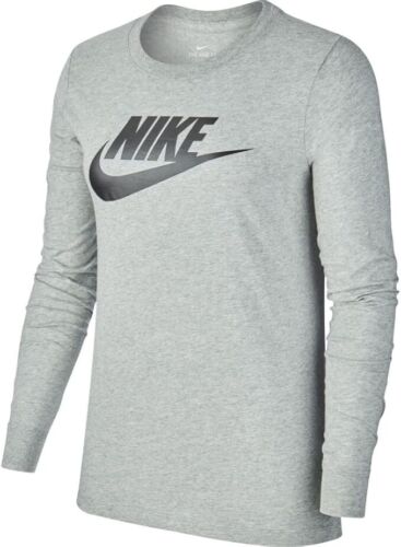 Women's Nike Essentials Pullover T Shirt Long Sleeve Gray Black Size Small