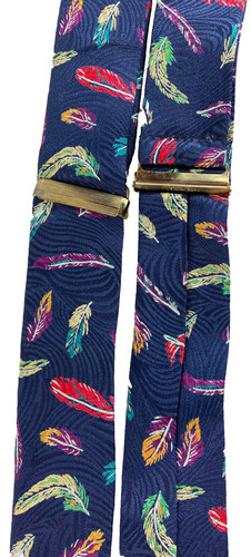 Vintage Feather Print Novelty Suspenders Button On