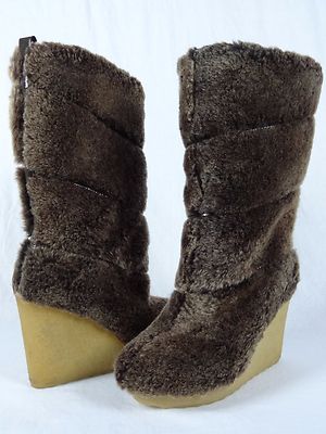 shearling wedge booties