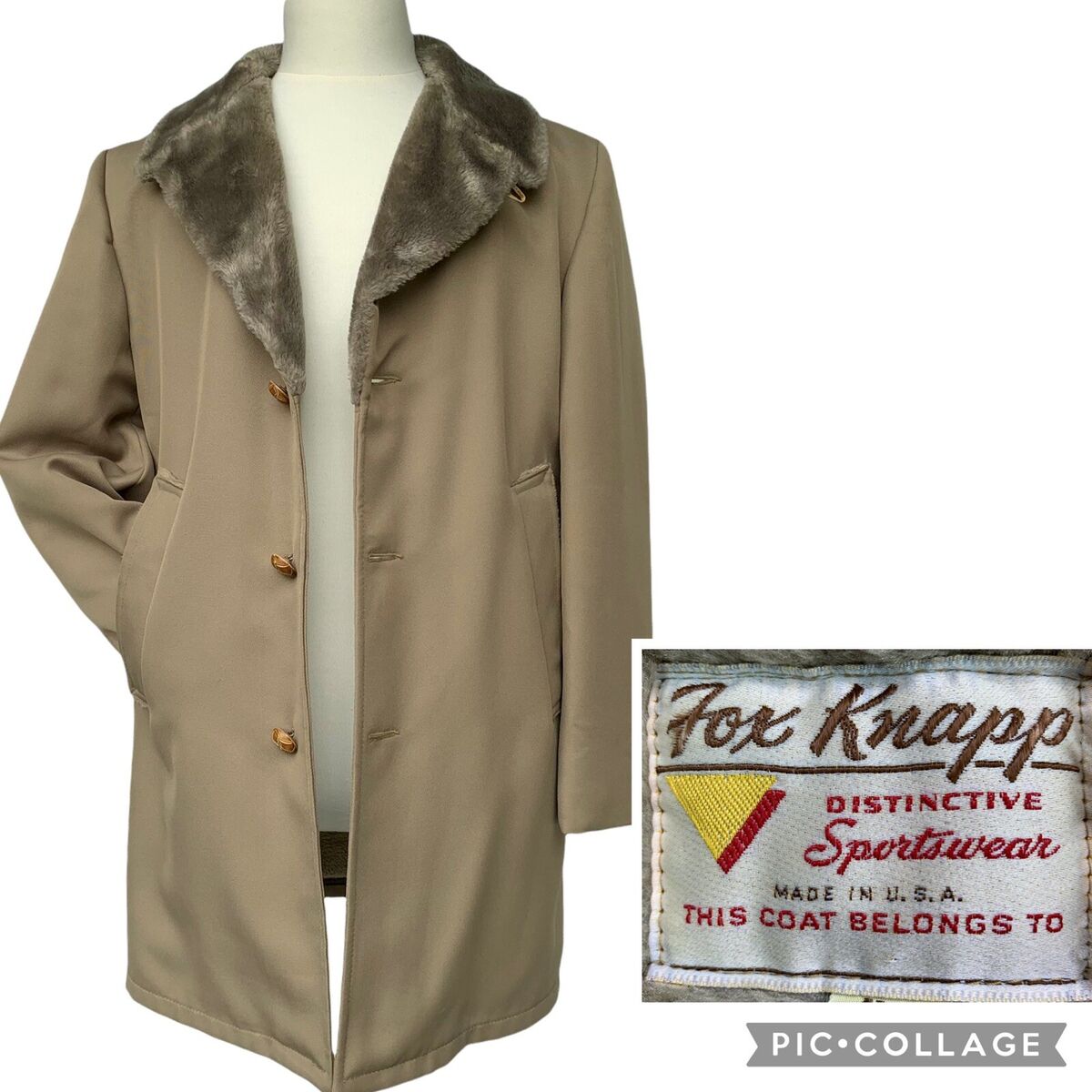 VTG 1950s Fox Knapp Faux Fur Collar Coat Lined Mens Large 42 VTG 1950s Fox Knapp Faux Fur Collar Coat Lined Mens Large 42