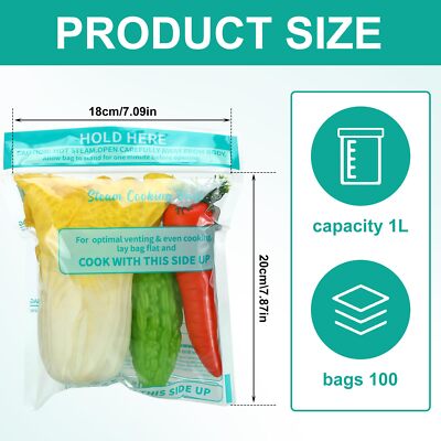 WRAPOK 20-Pack Microwave Steam Cooking Bags – Reusable Steamer Bags For Vegetables, Meat, Potatoes - View #2