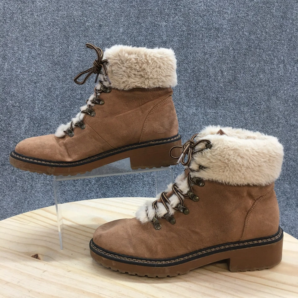 Forever 21 Boots Womens 8 Ankle Hiking Winter Furry Casual Brown Leather Lace Up - Image 3 of 4