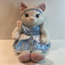 Build-A-Bear White Cat w/Pink Heart Blue Dress and Head Band 19" in Length