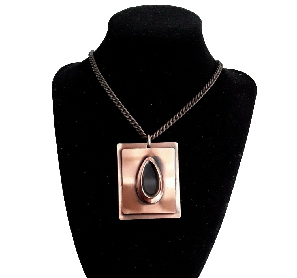 Copper Rectangular Teardrop Pendant 18" Chain Nec… - image 2