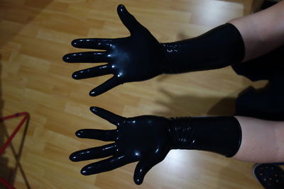 Latex Rubber Black, Orange or Transparent Fetish Gloves size 7, 8 or 8.