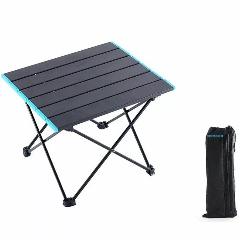 Portable Camping Table with Aluminum Table Top and Carry Bag Small Black