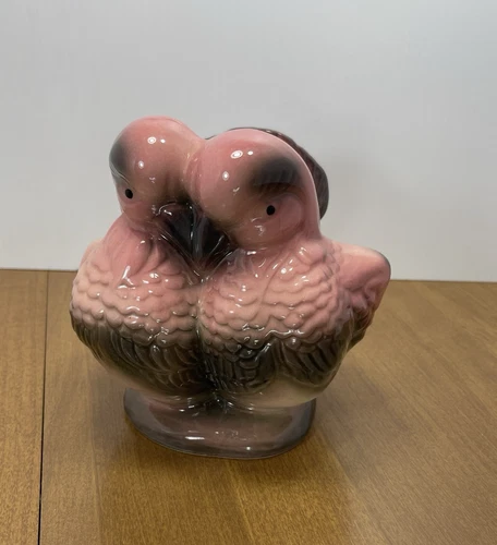 Vintage Hull Pottery Planter Pink Black Love Birds Quail Dove Figurine