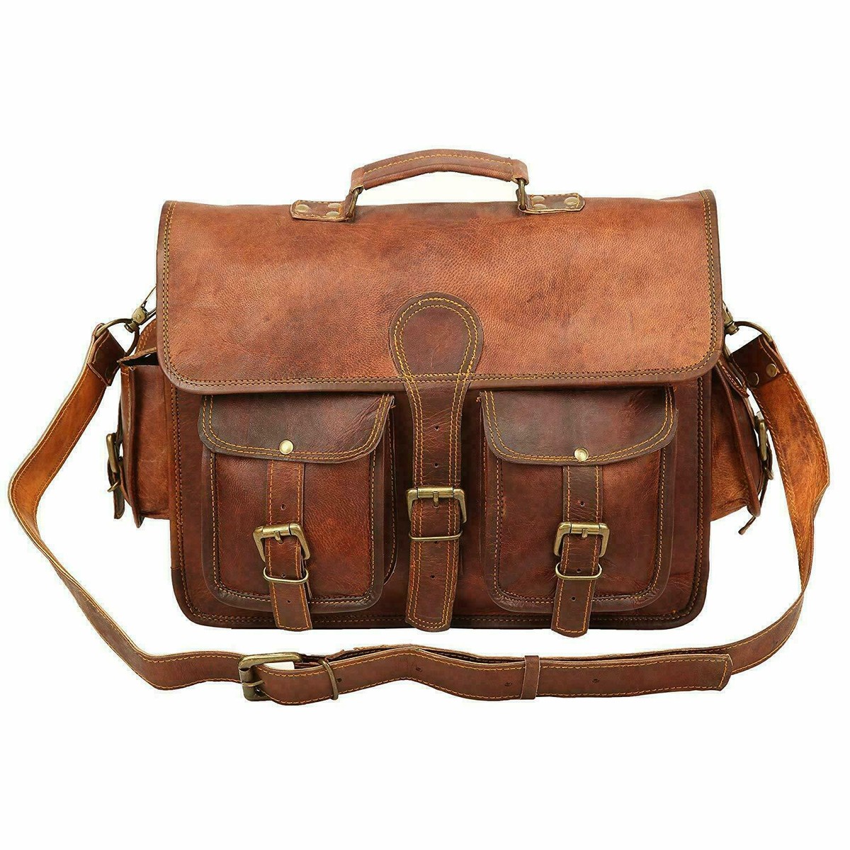 Mens Genuine Satchel Vintage Unique Briefcase Top Quality Handmade Real  Leather